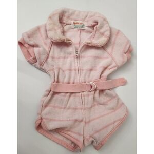 Vintage‎ Health-Tex Baby Terry Cloth Romper  Belt Pink Baby 6 Months Made In USA